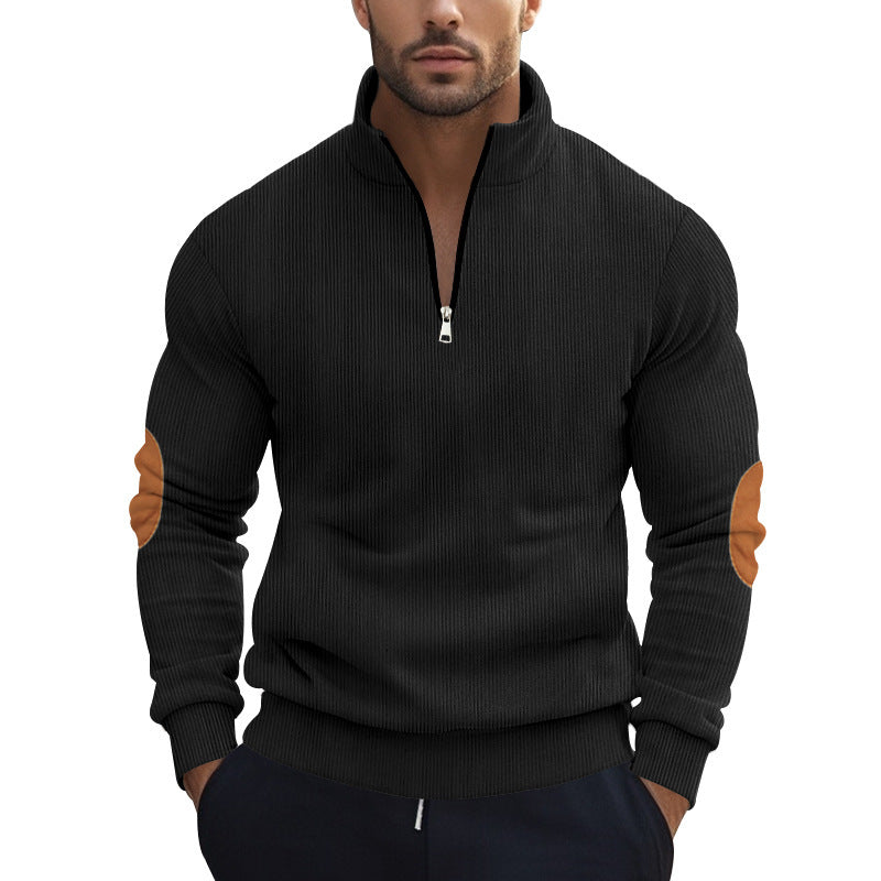 Herren Strickpullover mit modernem Reißverschluss und eleganten Ellbogenpatches Drune