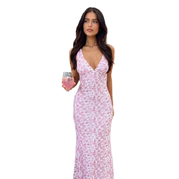 Damen Maxikleid mit elegantem V-Ausschnitt und floralem Muster Drune