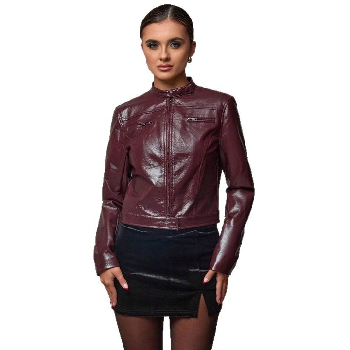 Damen Kurze Kunstlederjacke mit asymmetrischem Schnitt Drune
