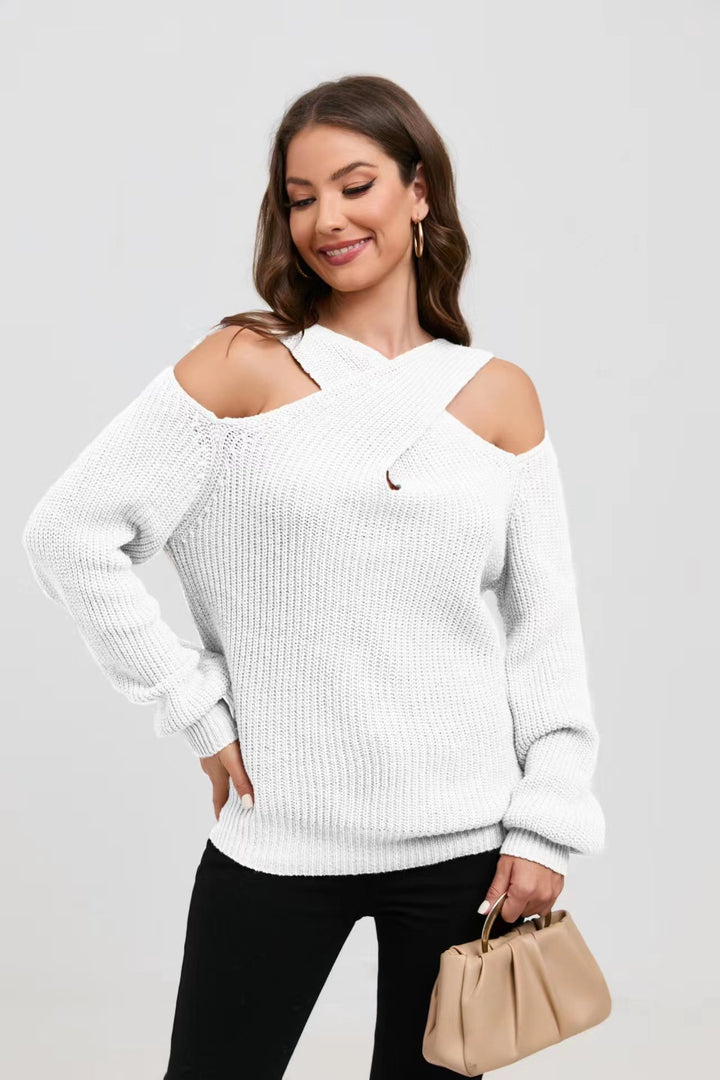 Damen Off-Shoulder Strickpullover mit asymmetrischem Design Drune