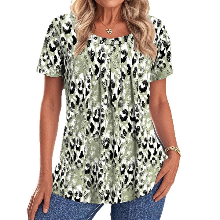 Damen nan lockeres Kurzarm-Tunika-Shirt mit Rundhalsausschnitt, mittiger Zierfaltenlegung und geschwungener Saumlinie Drune