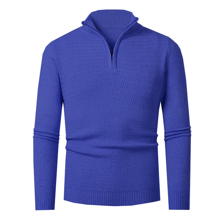 Herren nan Feinstrick-Halbzip-Pullover mit strukturierter Wellenoptik und Stehkragen Drune