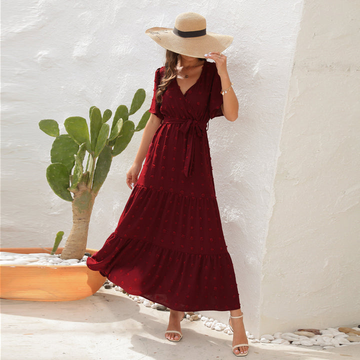 Damen Maxikleid mit fließendem Schnitt und femininem Wickeldesign Drune