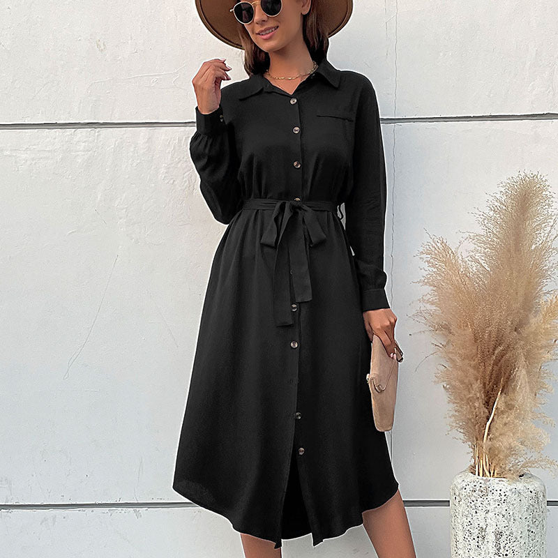 Damen Hemdblusenkleid mit taillierbarem Gürtel und eleganten Knopfdetails Drune