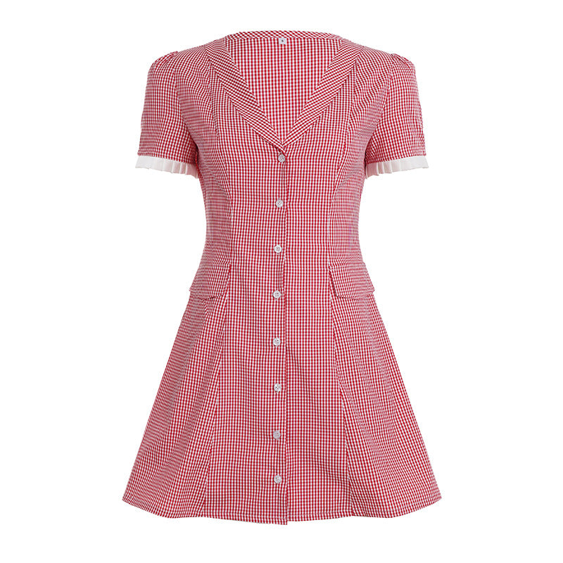 Damen Hemdkleid mit V-Ausschnitt und karierter Struktur Drune