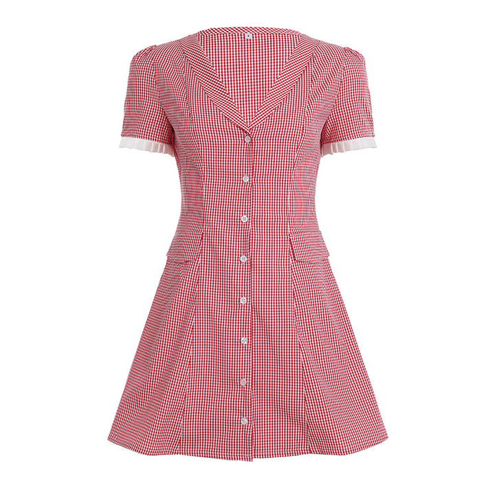Damen Hemdkleid mit V-Ausschnitt und karierter Struktur Drune