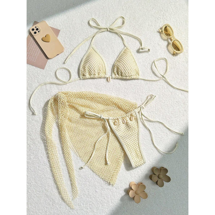 Damen Netz-Bikini-Set mit modischen Schleifen und Muscheldetails Drune