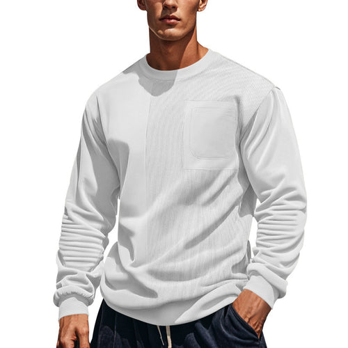 Herren nan strukturiertes Rundhals-Sweatshirt mit Brusttasche und asymmetrischem Rippenpanel Drune