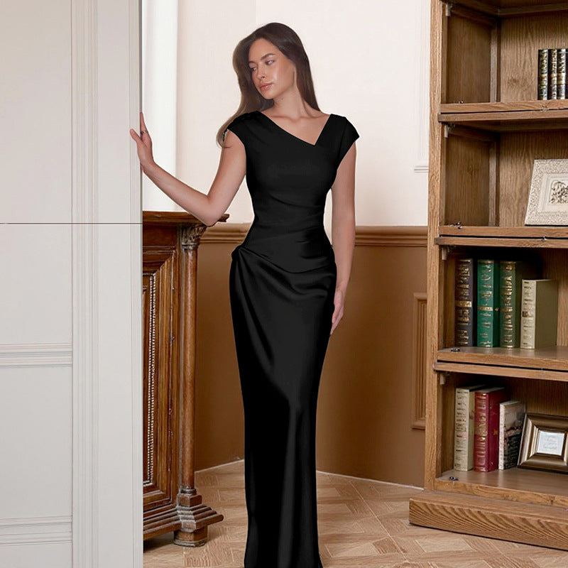 Damen elegantes Abendkleid aus fließendem Material mit asymmetrischem Design Drune