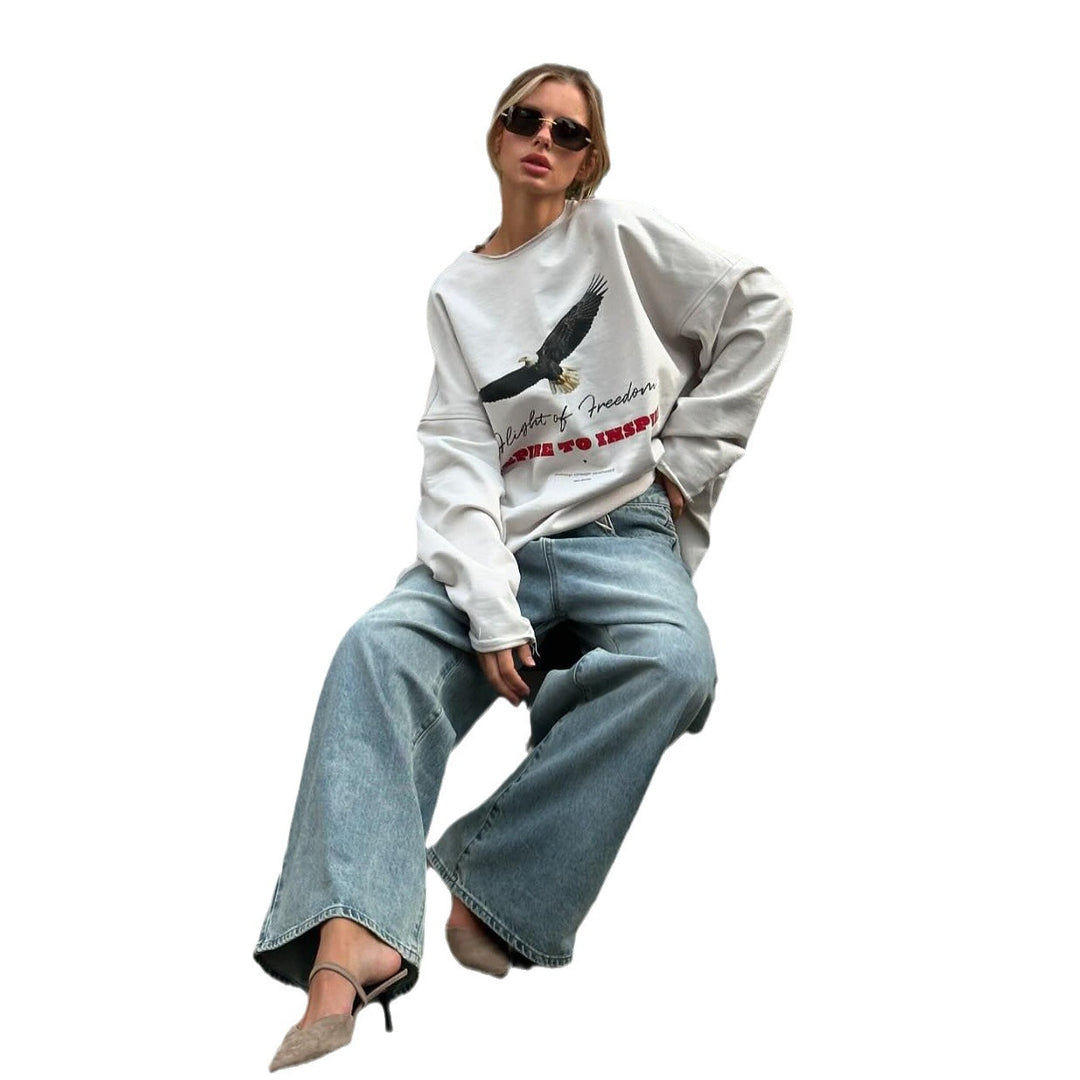 Damen Oversized Sweatshirt mit kreativem Grafikschnitt und lässigem Design Drune
