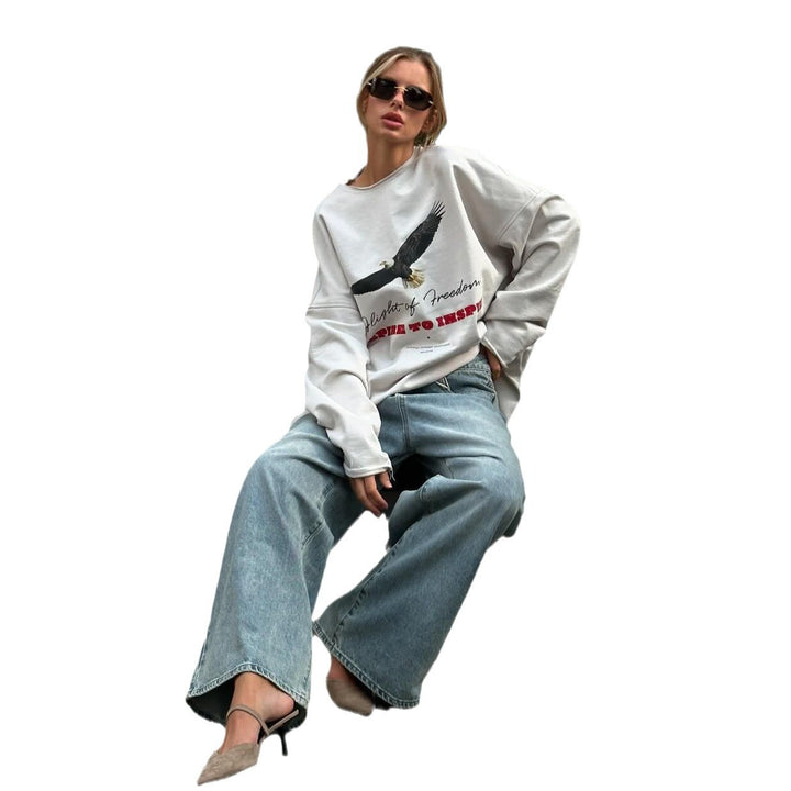 Damen Oversized Sweatshirt mit kreativem Grafikschnitt und lässigem Design Drune
