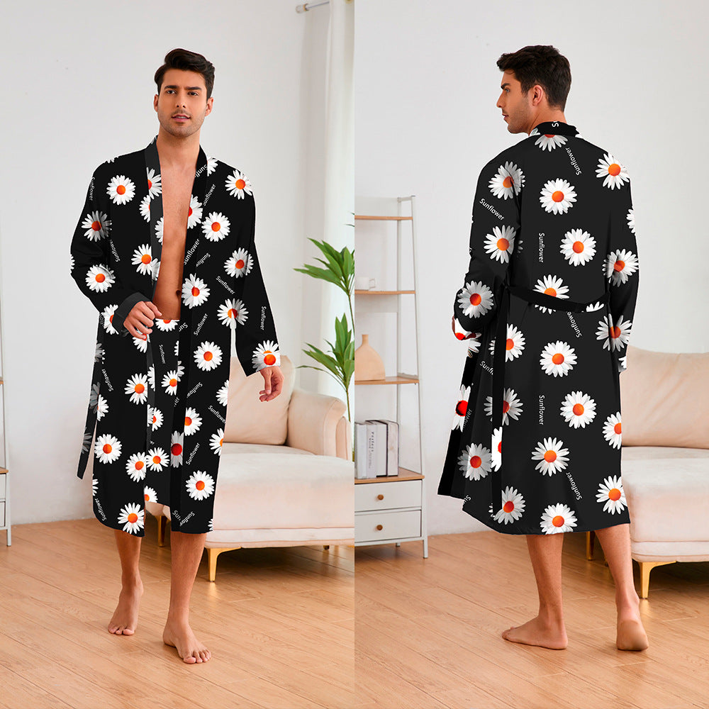 Herren Kimono-Robe mit modernem geometrischem Muster und praktischem Gürtel Drune