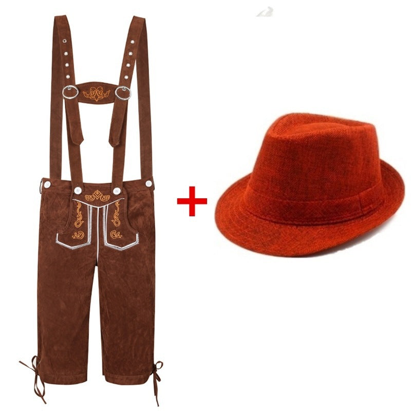Herren nan traditionelle Trachtenlederhose mit verstellbaren Trägern und Trachtenhut Drune