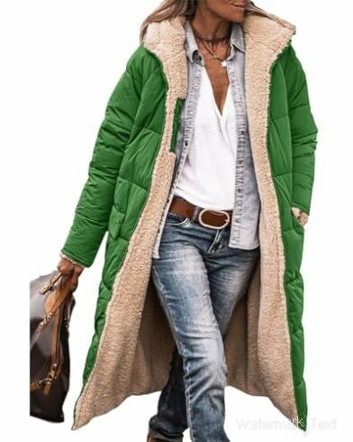 Damen Lange Steppjacke mit kuscheligem Innenfutter und modischer Kapuze Drune