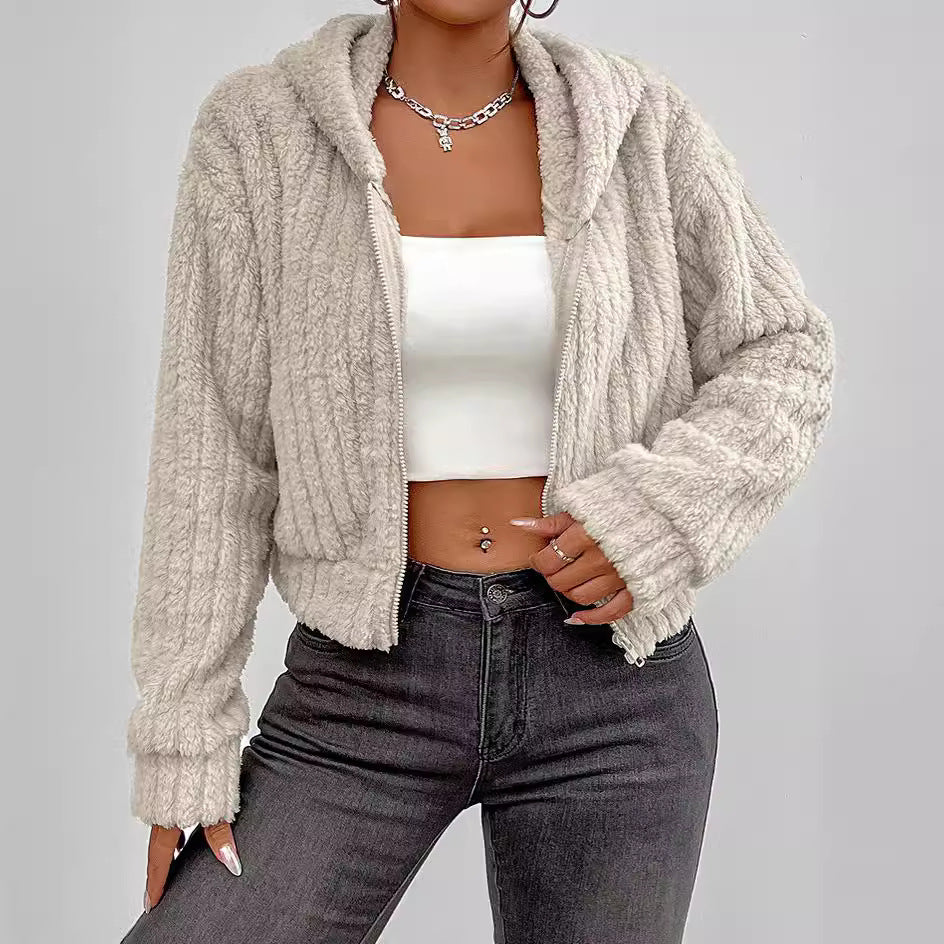 Damen Kuschelige Teddyjacke mit hohem Kragen und praktischen Taschen Drune