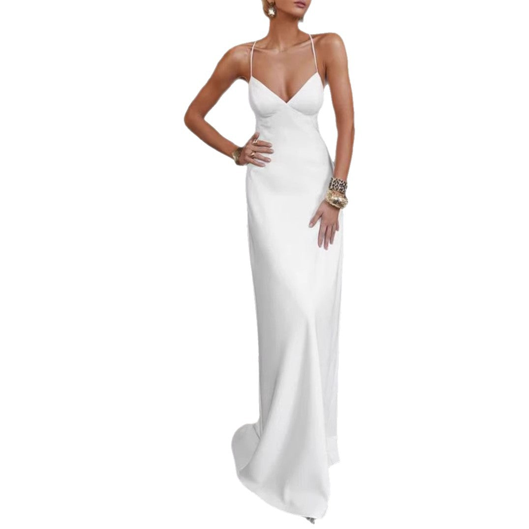 Damen Elegantes Abendkleid mit tiefem V-Ausschnitt und schulterfreien Trägern Drune