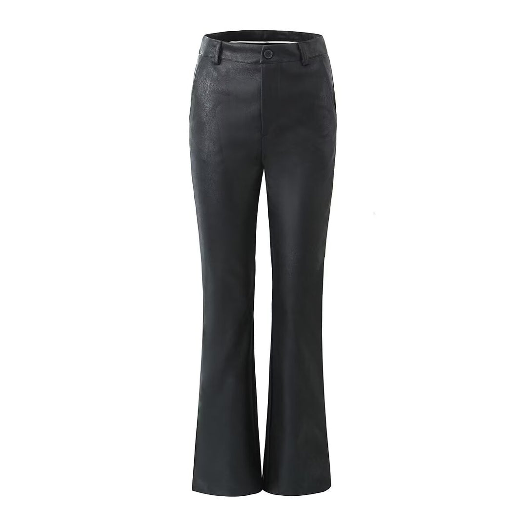Damen Flared Kunstlederhose mit eleganter Passform und hohem Bund Drune