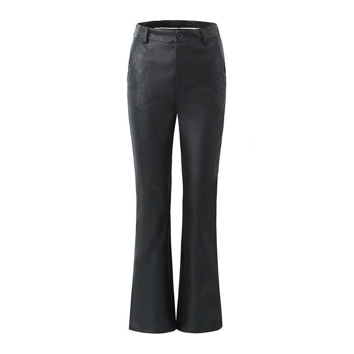 Damen Flared Kunstlederhose mit eleganter Passform und hohem Bund Drune