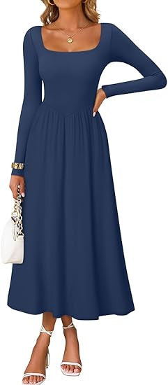 Damen Elegantes Midi-Kleid mit Quadratausschnitt und langen Ärmeln Drune