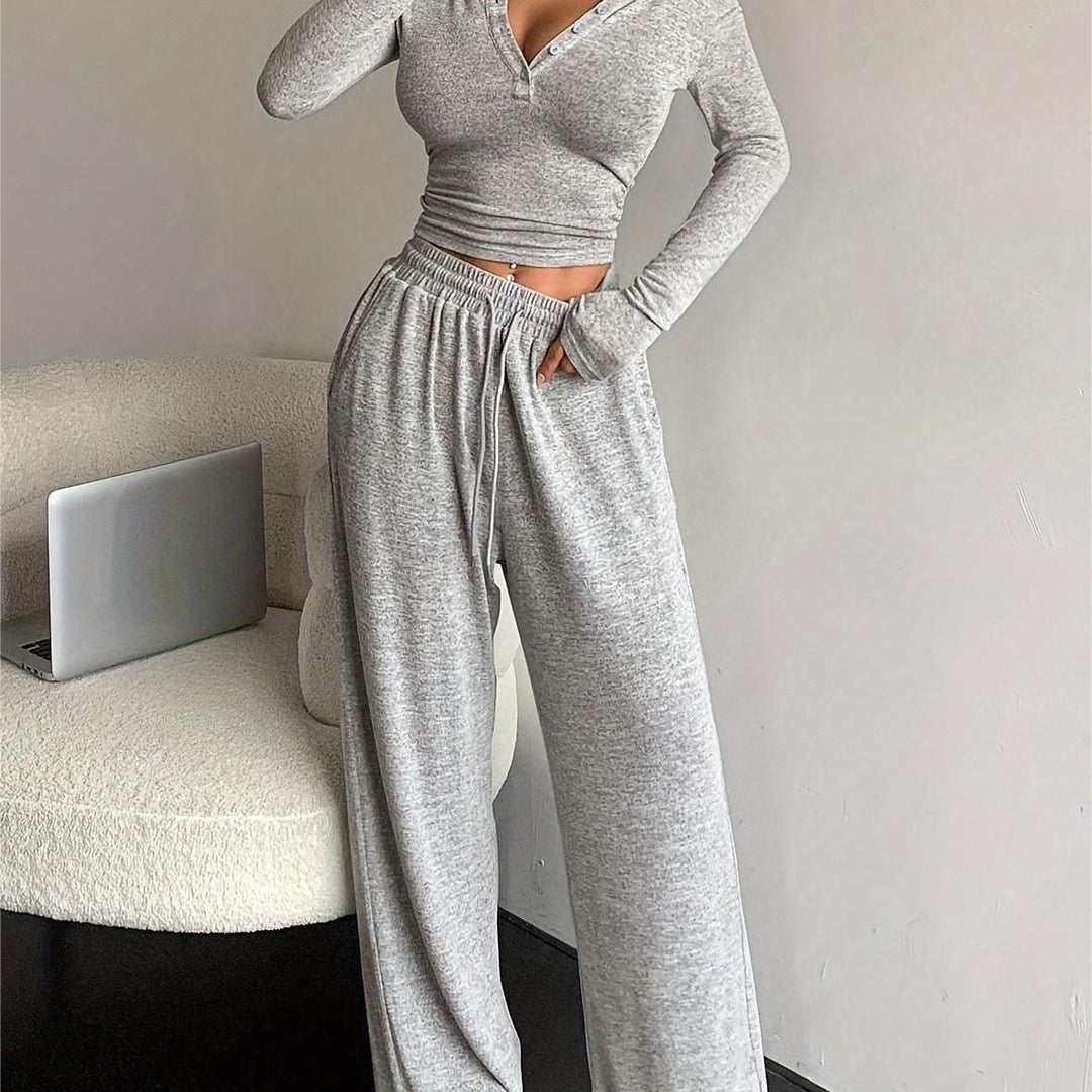 Damen lässiges Lounge-Set mit Knopfdetails und elastischem Bund Drune