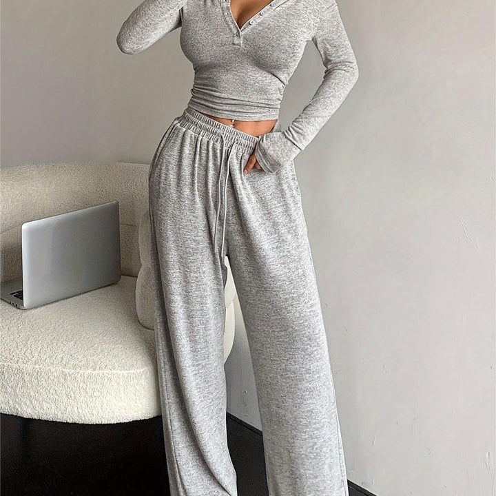 Damen lässiges Lounge-Set mit Knopfdetails und elastischem Bund Drune