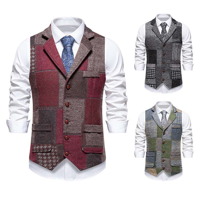 Herren elegante Patchwork-Weste mit praktischen Taschen und außergewöhnlichem Design Drune