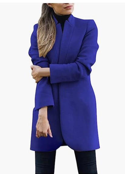 Damen nan taillierter Longblazer-Mantel mit Stehkragen und verdeckter Verschlussleiste Drune