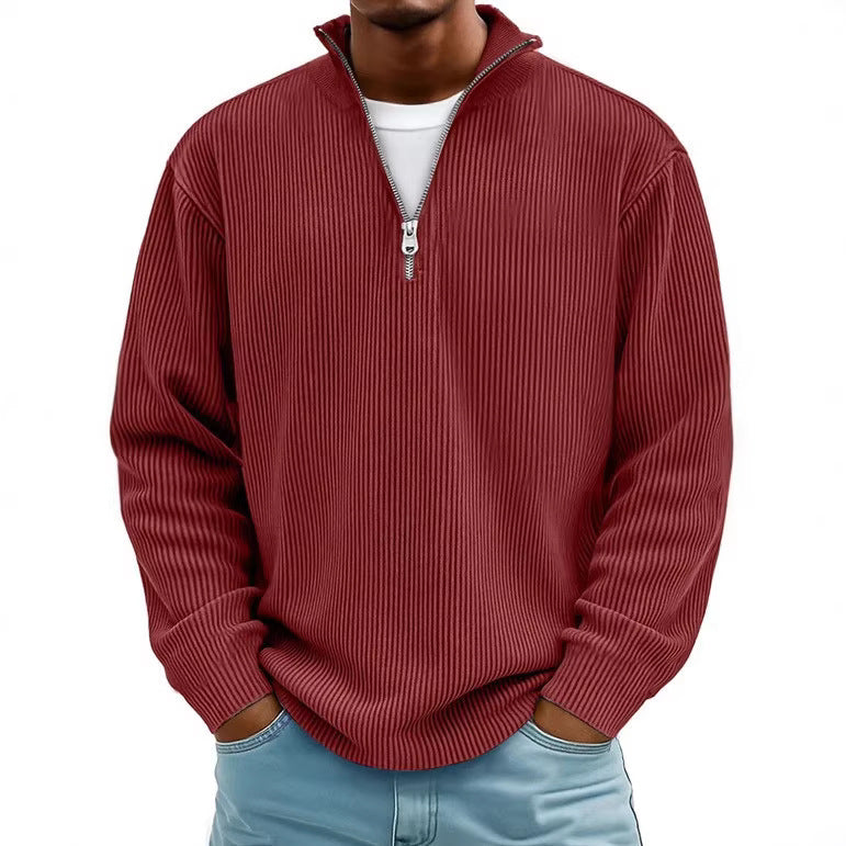 Herren nan gerippter Strickpullover mit halbem Reißverschluss und Stehkragen Drune