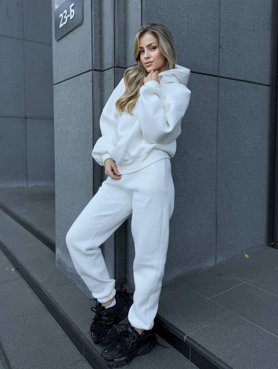 Damen Kuscheliges Freizeit-Loungewear-Set mit Kapuze und weitem Schnitt Drune