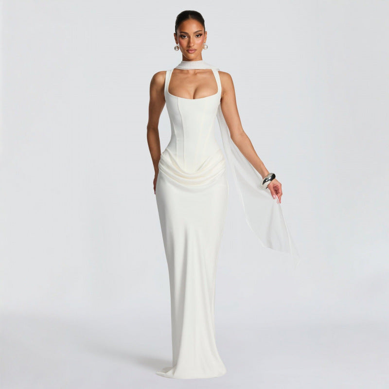 Damen Elegantes Maxi-Kleid mit raffinierten Drapierungen Drune