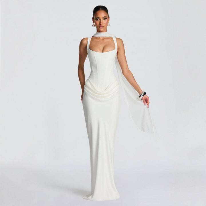 Damen Elegantes Maxi-Kleid mit raffinierten Drapierungen Drune