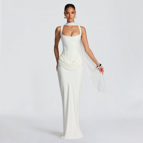 Damen Elegantes Maxi-Kleid mit raffinierten Drapierungen Drune