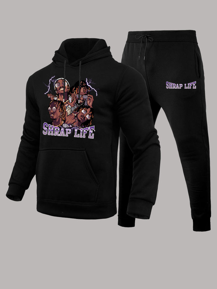 Herren Hoodie und Jogginghose Set mit kreativem Grafikdruck Drune