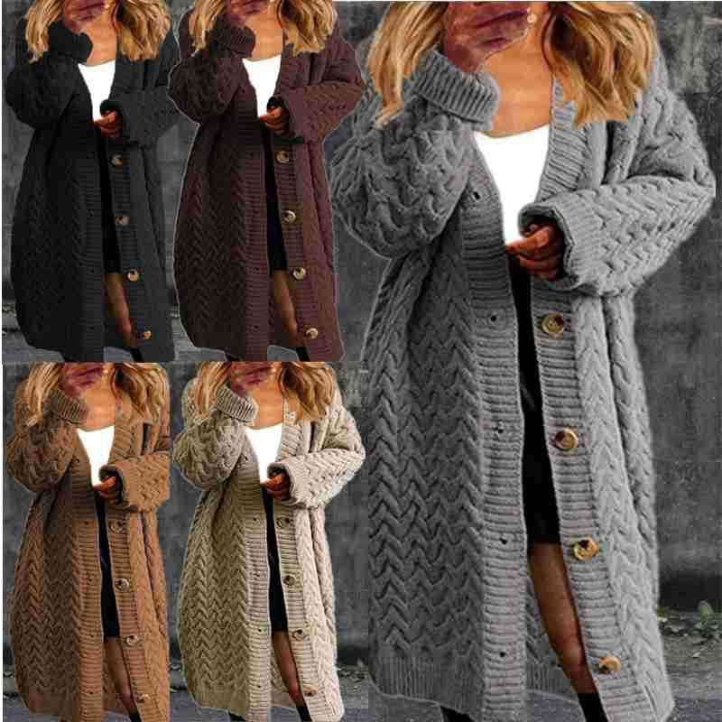 Damen Grobstrick Cardigan mit Knopfdetails und strukturiertem Muster Drune
