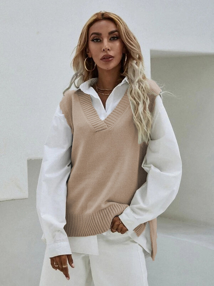 Damen Strick-Überwurf mit V-Ausschnitt und lässigem Design Drune