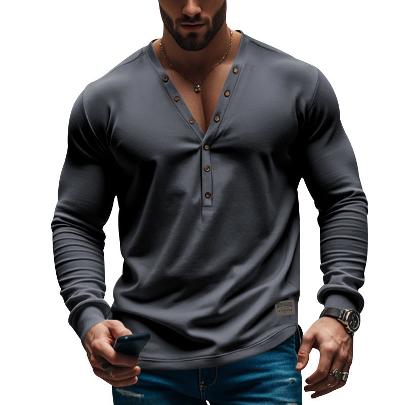 Herren Langarm-Henley-Shirt mit modischem Knopfdesign Drune