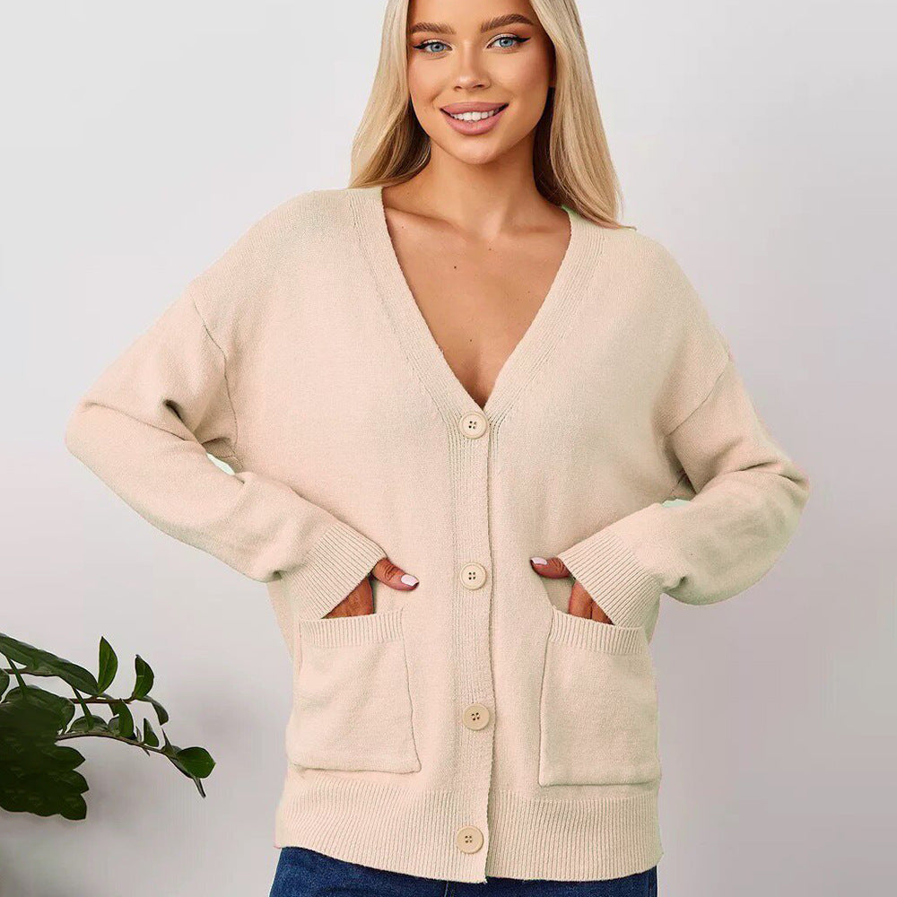 Damen Kuscheliger Cardigan mit V-Ausschnitt und praktischen Taschen Drune