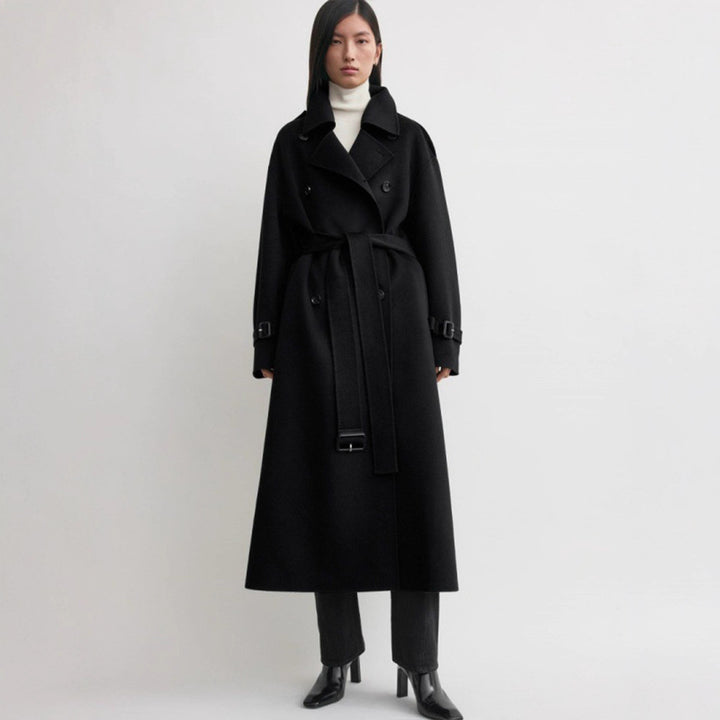 Damen eleganter Überlanger Wool Trenchcoat Drune