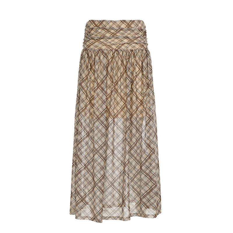 Damen Maxirock mit elastischer Taille und raffiniertem Karomuster Drune
