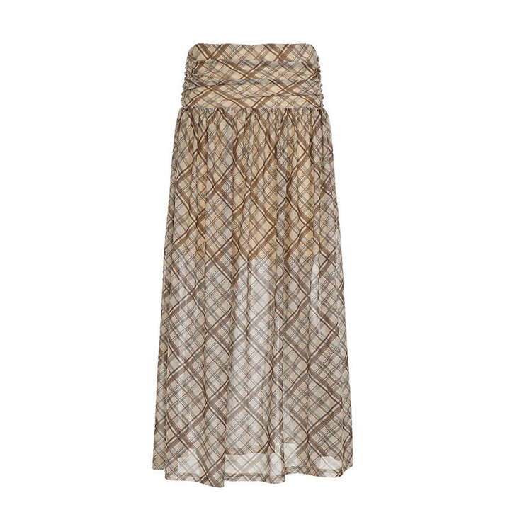 Damen Maxirock mit elastischer Taille und raffiniertem Karomuster Drune