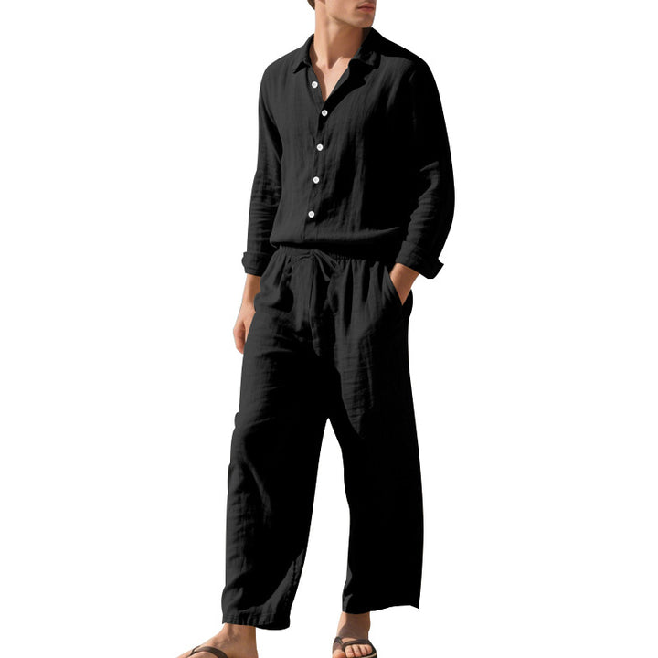 Herren nan leichtes Leinen-Freizeitset mit Hemd und weiten Hosen Drune
