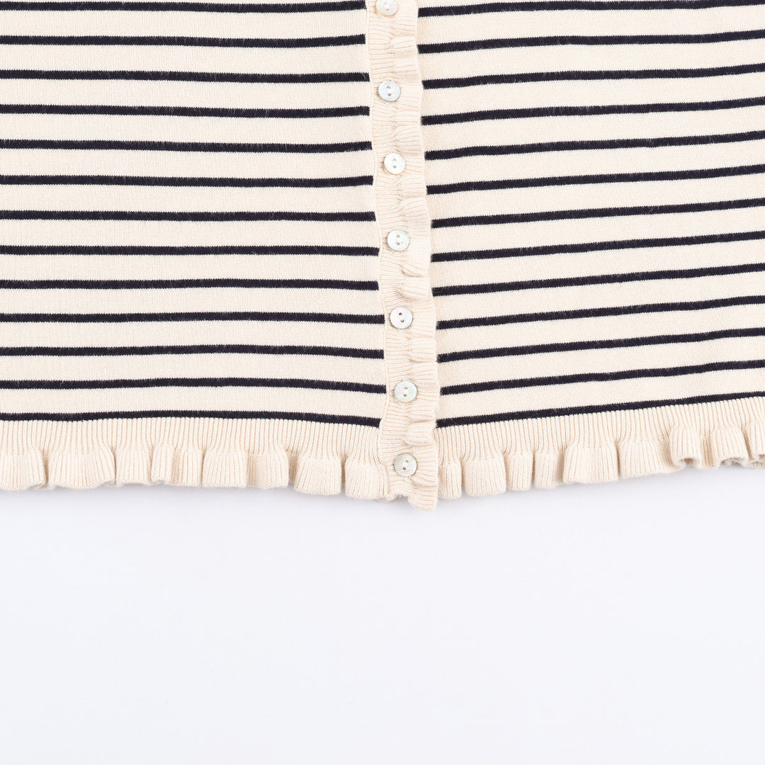 Damen gestreifte Strickjacke mit Rüschendetails und Knopfverschluss Drune