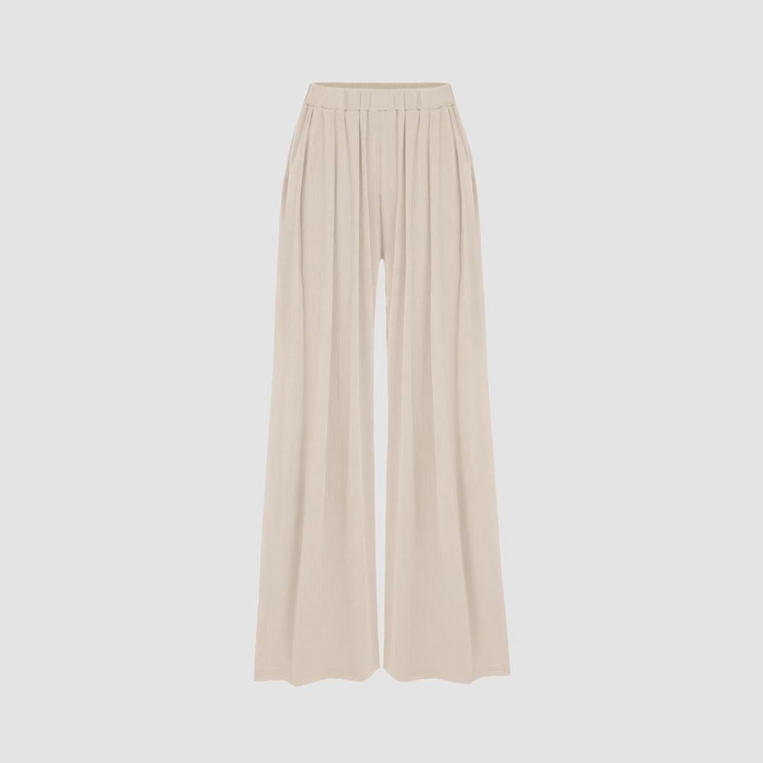 Damen weite Palazzo-Hose mit eleganten Falten und elastischem Bund Drune
