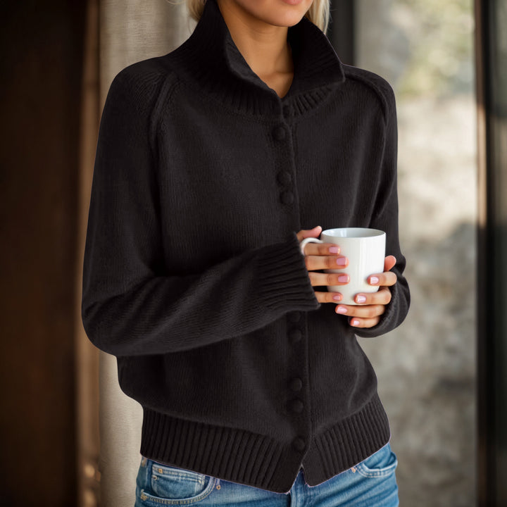 Damen Strickjacke mit hohem Kragen und eleganten Knopfdetails Drune