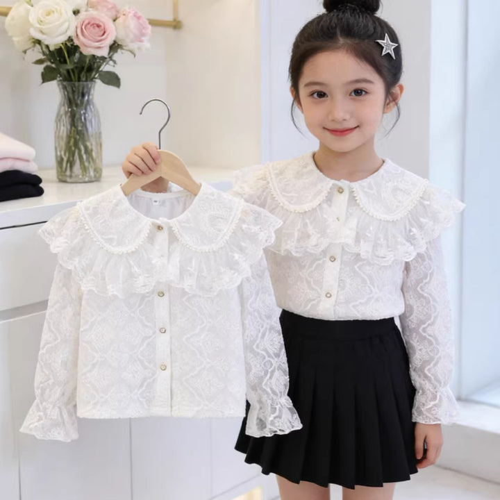 Mädchen Spitzenbluse mit romantischem Rüschenkragen Drune
