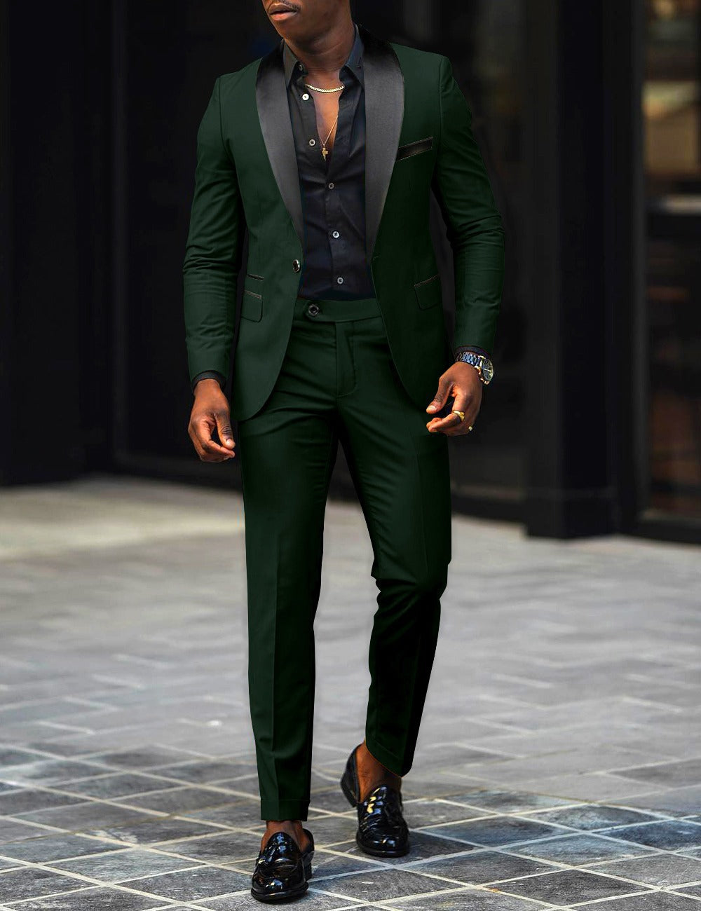 Herren nan schmal geschnittener Smokinganzug mit Satinrevers und Slim-Fit-Hose Drune