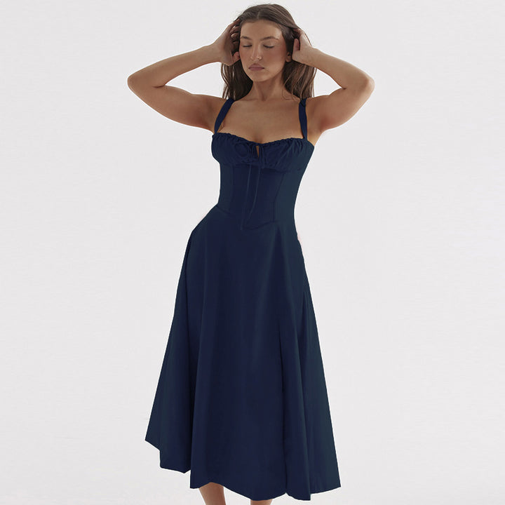 Damen Elegantes Maxikleid mit gerafftem Oberteil und ausgestelltem Rock Drune