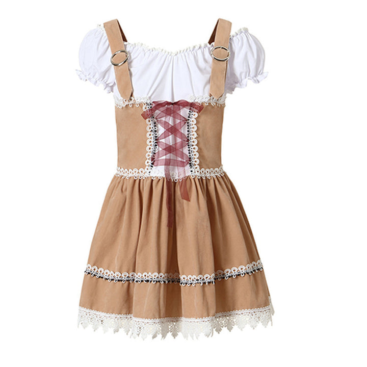 Damen nan bayerisch inspiriertes Minikleid mit geschnürter Korsage, Carmenbluse und Filzhut Drune