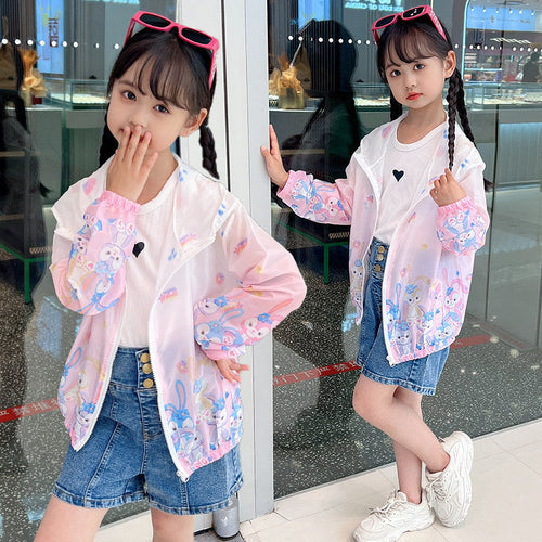 Damen nan leichte transparente Regenjacke für Mädchen mit Kapuze und verspieltem Cartoon-Print Drune
