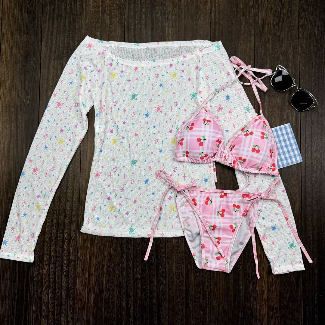 Damen Badeanzug Set mit verspieltem Kirschmotiv Drune